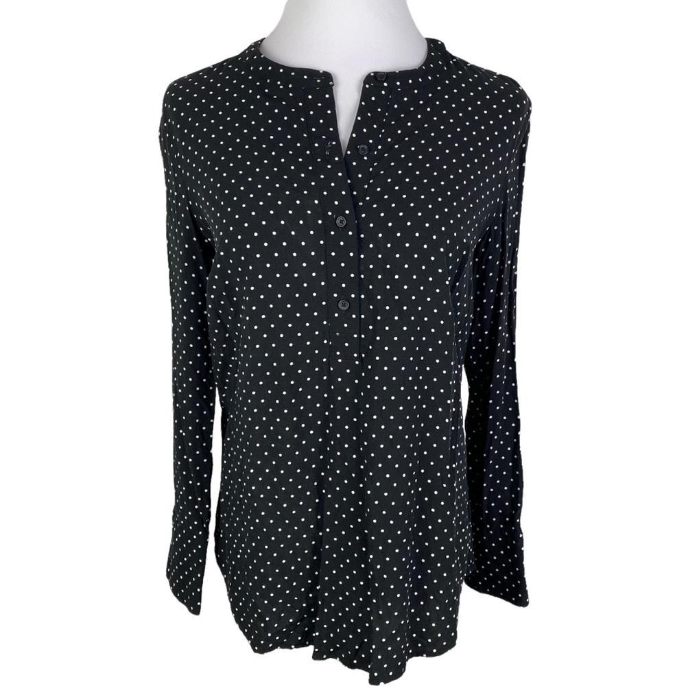 Old Navy Polka Dot 4-Button Front Long Sleeve Blouse Women's Medium‎ Black White